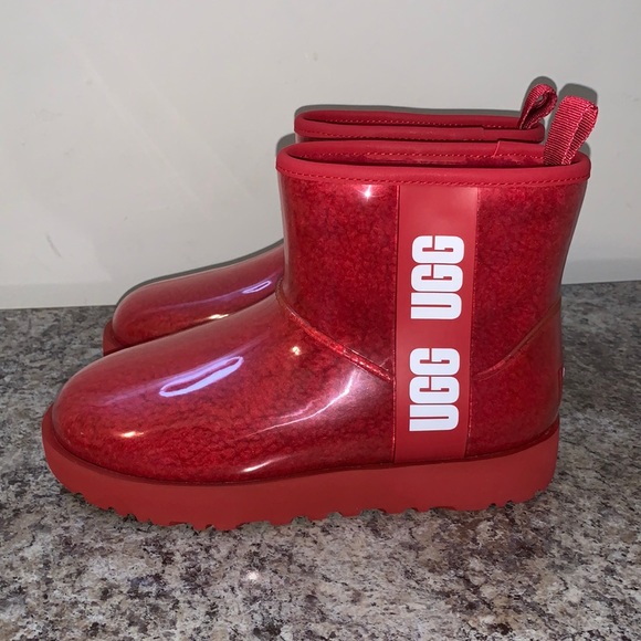 Ugg Red Mini Clear and Sherpa Filled Boots - Picture 4 of 17